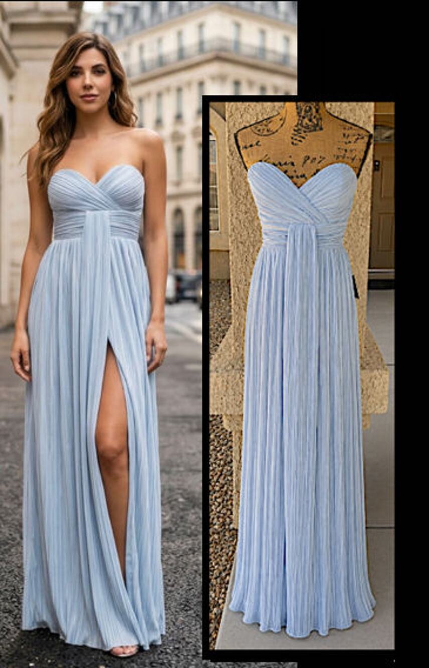 Lulus Oswin Light Blue Satin Plisse Strapless Maxi Dress Size XS